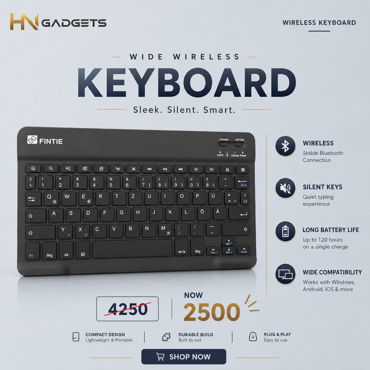 Mini BLACK Bluetooth Keyboard – Wireless Keyboard for Mobile, Smart TV, Tablet & Laptop