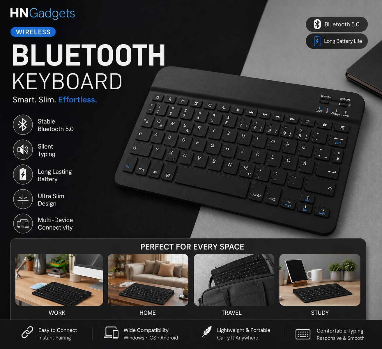 Mini Bluetooth Keyboard – Wireless Keyboard for Mobile, Smart TV, Tablet & Laptop