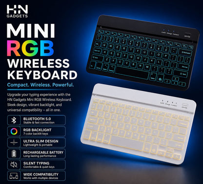 Mini RGB Bluetooth Keyboard – Compatible with Mobile, Smart TV, Tablet & Laptop