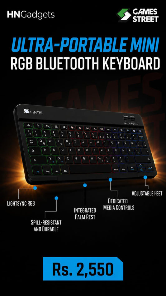 Mini RGB Bluetooth Keyboard – Compatible with Mobile, Smart TV, Tablet & Laptop