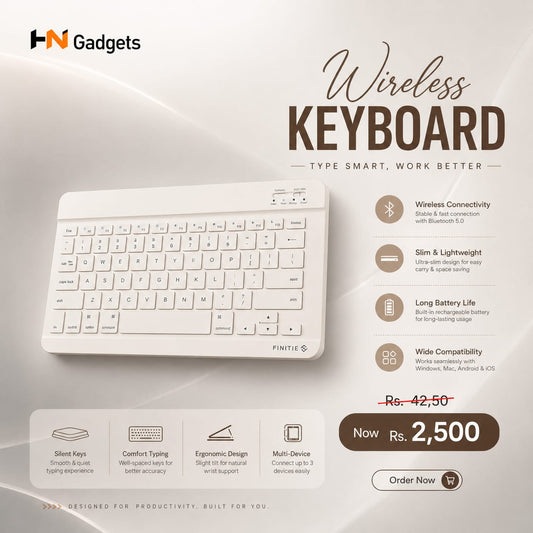 Mini white Bluetooth Keyboard – Wireless Keyboard for Mobile, Smart TV, Tablet & Laptop