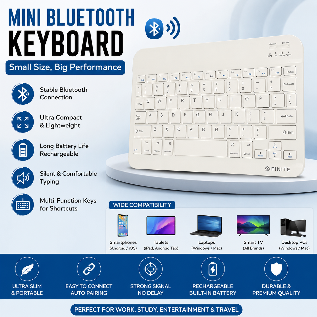 Mini Bluetooth Keyboard – Wireless Keyboard for Mobile, Smart TV, Tablet & Laptop