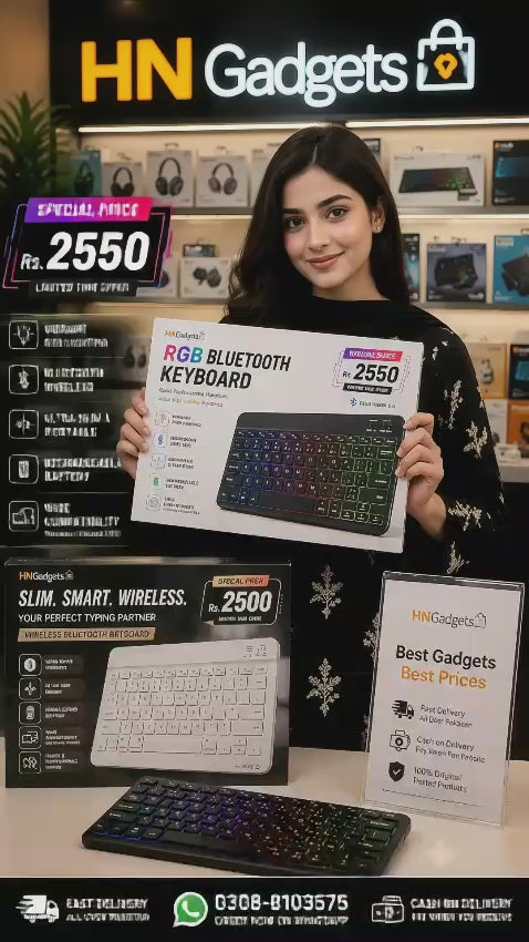 Mini RGB Bluetooth Keyboard – Compatible with Mobile, Smart TV, Tablet & Laptop