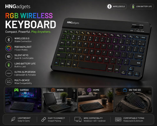 Mini RGB Bluetooth Keyboard – Compatible with Mobile, Smart TV, Tablet & Laptop