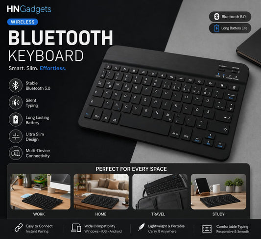 Mini  BLACK  Bluetooth Keyboard – Wireless Keyboard for Mobile, Smart TV, Tablet & Laptop