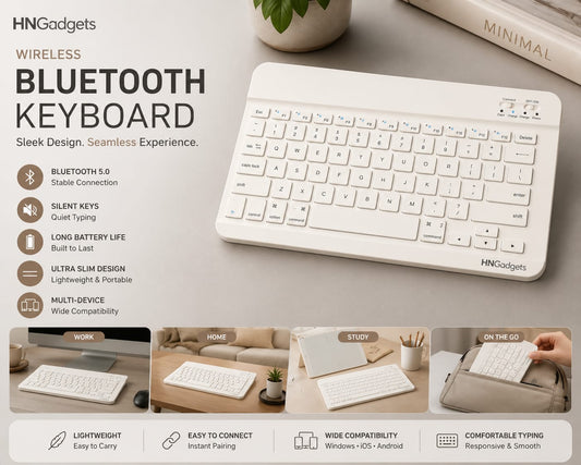 Mini white Bluetooth Keyboard – Wireless Keyboard for Mobile, Smart TV, Tablet & Laptop